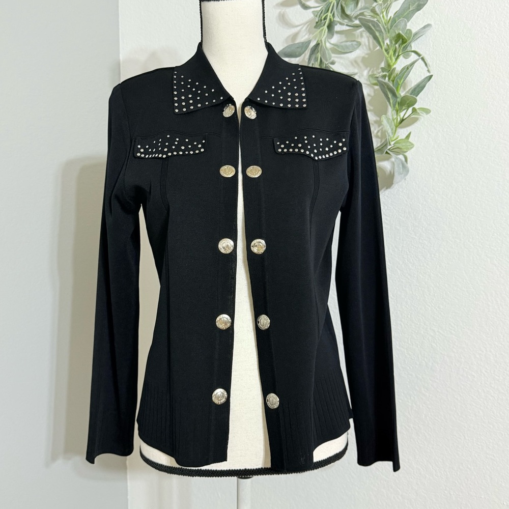 Ming Wang Jacket Cardigan Heavy Adorned Studded and Fancy Faux Buttons